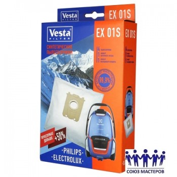 Мешок для пылесосов нетканый одноразовый Electrolux, AEG, Philips упаковка 4 шт + 2 фильтра Веста EX01S